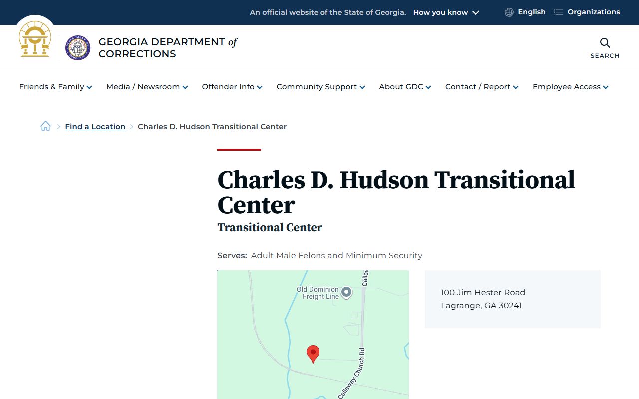 Georgia Department of Corrections page for Charles D. Hudson Transitional Center