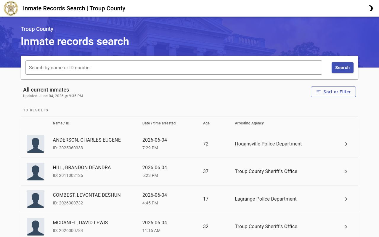 Troup County Corrections Records Search portal for inmate lookup